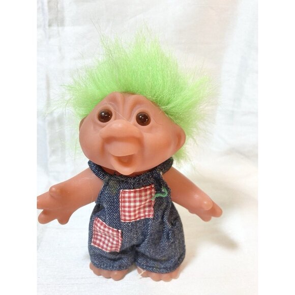 Vintage 1986 D.A.M Troll Farmer Overall Green Short Hair - Picture 1 of 7
